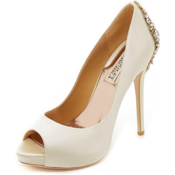 BADGLEY MISCHKA Kiara Embellished Peep-toe Pump size 7.5 - Picture 2 of 6